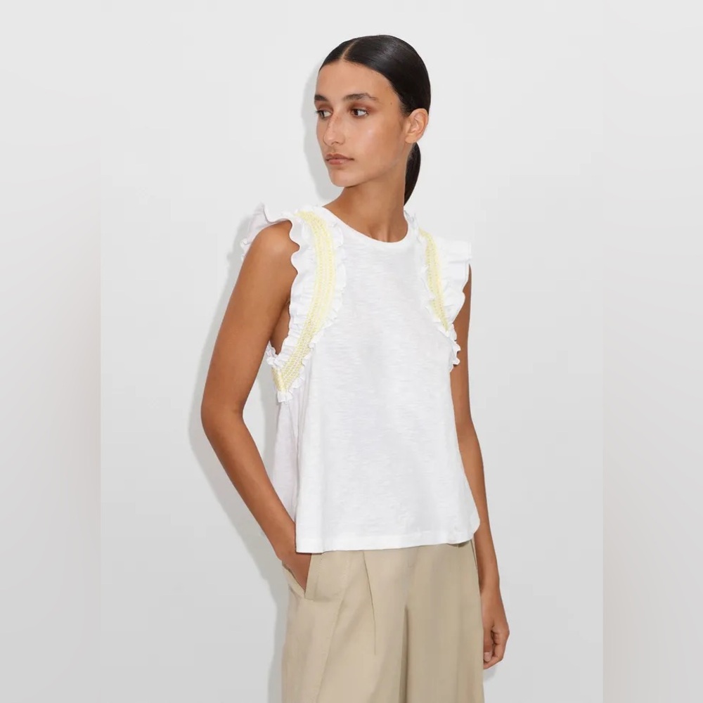 ME + EM white & yellow smock trim top, Sz 10, EUC